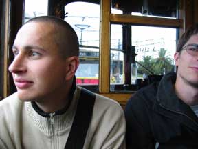 Andreas and Tim on a Melbourne tram